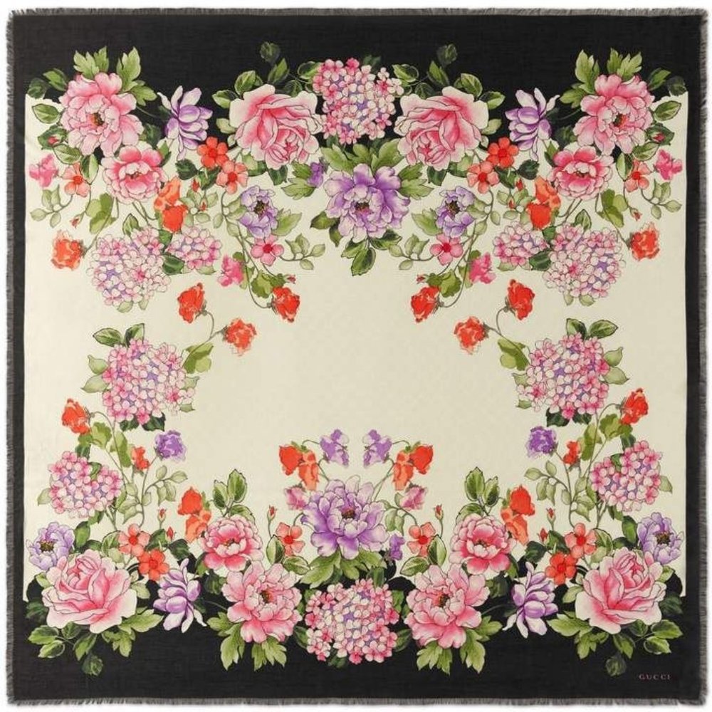 Gucci Rising Flower Silk Scarf in White - Picture 3 of 6